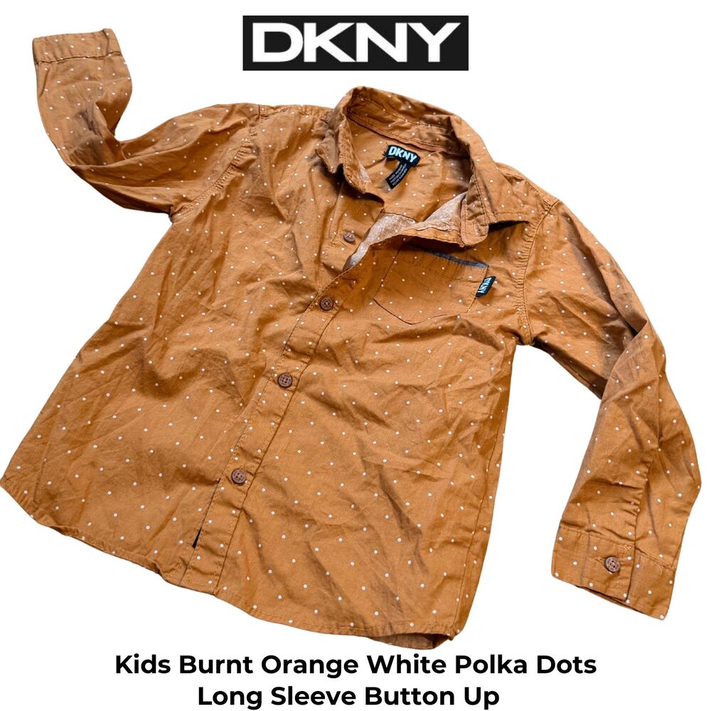 DKNY Kids 4T Burnt Orange Polka Dot Long Sleeve Button Down Shirt